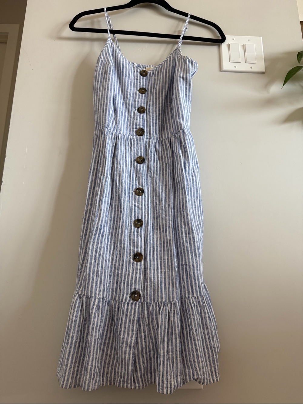 Japna Blue and White Striped Midi Dress with Buttons - Picture 13 of 15